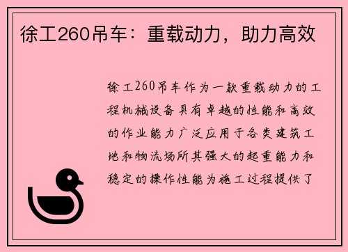 徐工260吊车：重载动力，助力高效