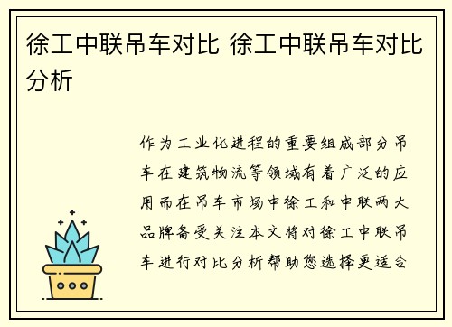 徐工中联吊车对比 徐工中联吊车对比分析