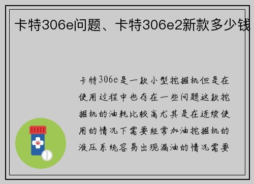 卡特306e问题、卡特306e2新款多少钱